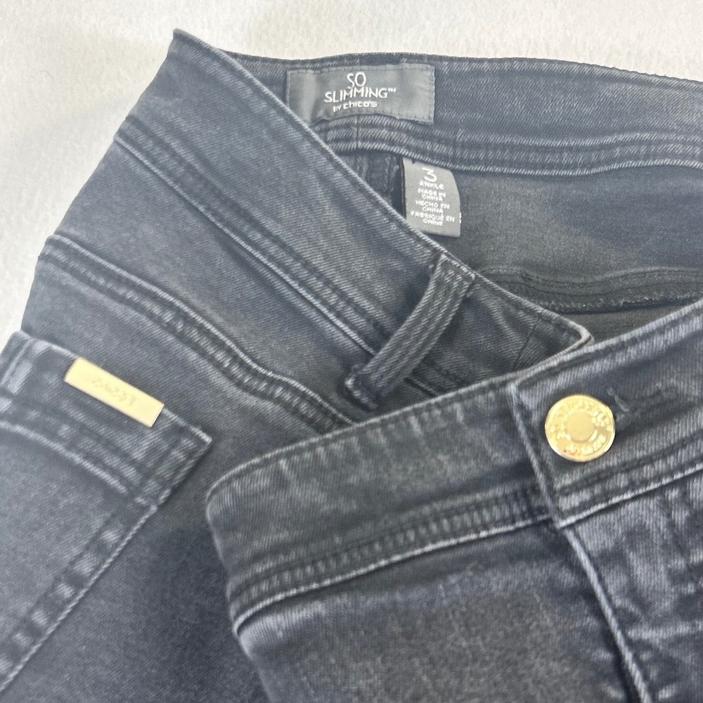 Chicos So Slimming Ankle Jeans Womens 3 Black Straight Leg Stretch Denim Gold HW - Picture 7 of 11